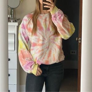 Tie dye crewneck sweatshirt - orange pink yellow and white